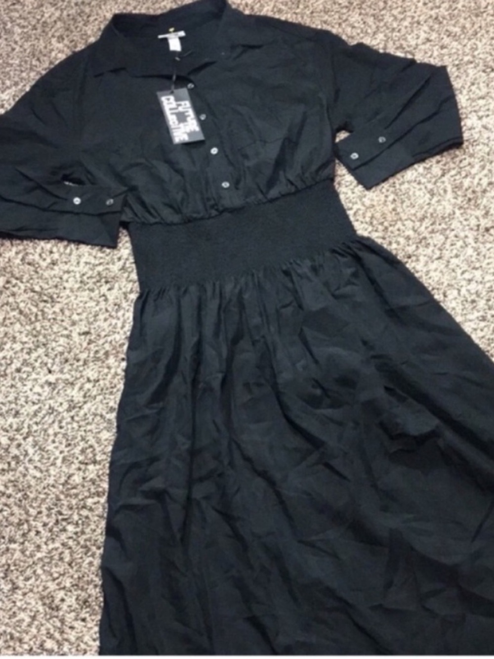 Future Collective Black Long-Sleeve Smocked Waist Midi Dress XS | NWT - Picture 2 of 5